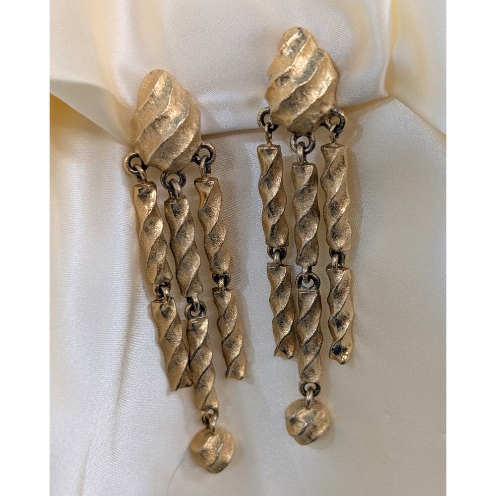 Vintage Givenchy Brushed Gold Dangle Clip-On Earrings